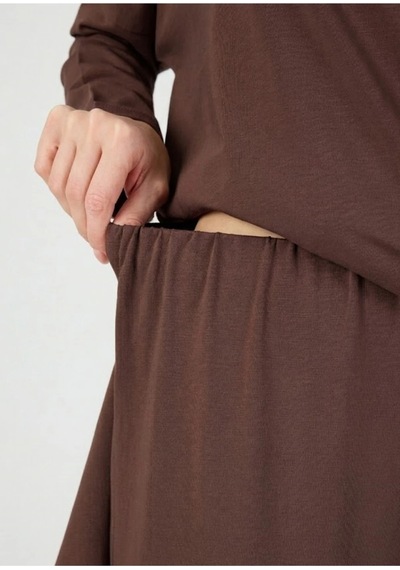 Butikgiz Kadın Tesettür Tunik Pantolon Rahat %100 Pamuklu 2'li Alt Üst Takım Koyu Kahverengi