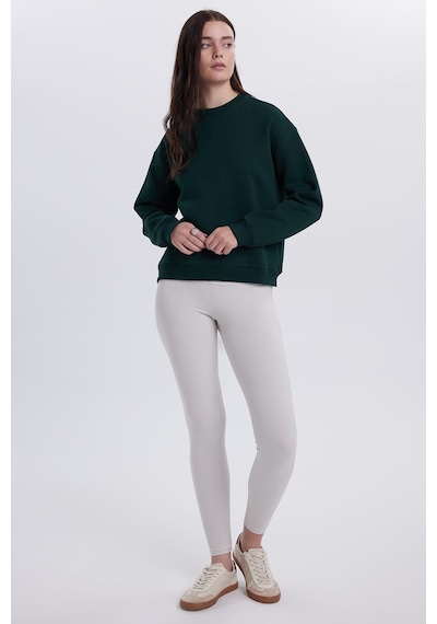 Tudors Kadın Oversize Geniş Kesim Pamuklu Bisiklet Yaka Yeşil Sweatshirt-39930 Yeşil