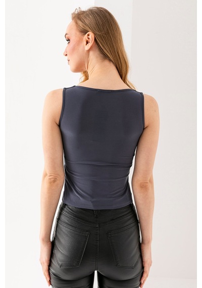 Giysa Kadın Askılı Bisiklet Yaka Basic Bluz Füme - 25y 2409 Füme