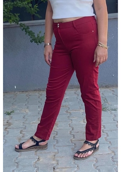 Mia Butik Kadın Kırmızı Boru Paça Pantolon Kırmızı