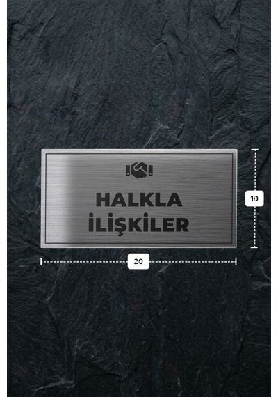Halkla İlışkıler Yazılı - Metal - Gümüş Renk - Kapı İsimliği - 20x10 Cm