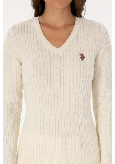 U.S. Polo Assn. Kadın Beyaz V Yaka Basic Kazak 50307700-VR256