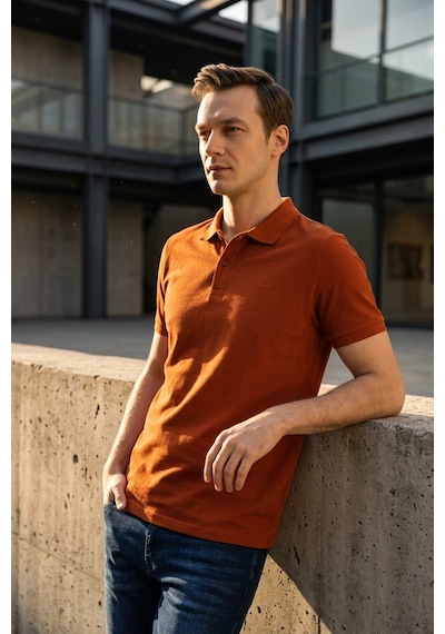 Süvari Slim Fit Düz Baskısız Pike Düğmeli Polo Yaka Nefes Alabilen T-shirt Kiremit Süvari Slim Fit Düz Baskısız Pike Düğmeli Polo Yaka Nefes Alabilen T-shirt Kiremit