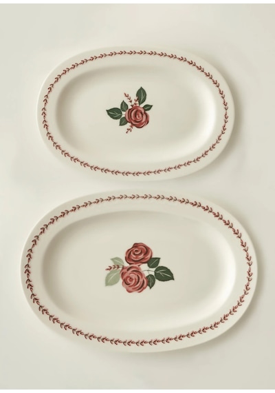 Bella Maison Rose Porselen Sunum Tabağı 2'li Beyaz - Yeşil