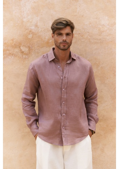 Mai Collection Mai Studios Co. Agnola Oversize Erkek Açık Bordo Keten Gömlek Açık Bordo