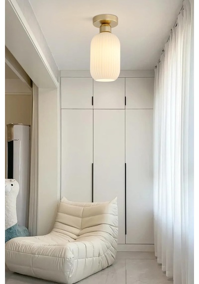 Tokyo Tırtıklı Beyaz Camlı Plofonyer Salon Yatak Odası Hol Ve Giriş Camlı Tekli Avize