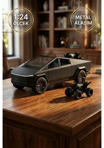 1:24 Cybertruck Metal Diecast Model Araba - Atv Motorlu, Kapıları Açılan Oyuncak Araba Antrasit