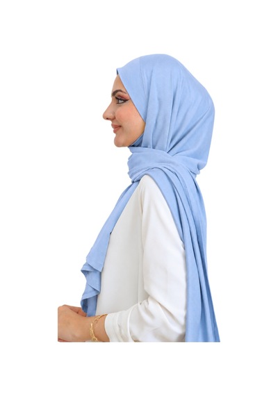 Modish Group Penye Boyun Kapamalı Şal Başörtü Hazır Giyim Turban Esnek Jersey Şal Açık Mavi