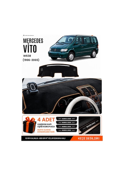 Mercedes Vıto W638 1996-2003 Uyumlu Torpido Örtüsü, Torpido Kılıfı - Siyah-kahverengi - Mb024