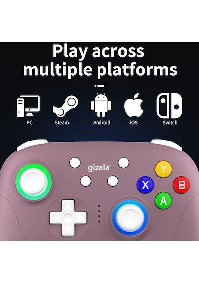 Gizala Kablosuz Oyun Kolu Gamepad Hall Effect Triggers Joystick Switch 2/pc/android/Apple Uyumlu iOS Lila