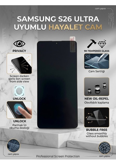 Samsung S26 Ultra Uyumlu Hayalet Cam Parmak İzi Kilidi Uyumlu
