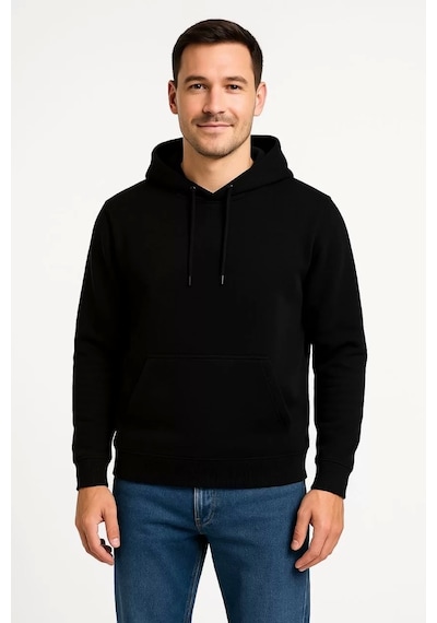 Cvs Giyim Erkek Üç İplik Kapüşonlu Kanguru Cepli Sweatshirt Hoodie - Siyah Siyah
