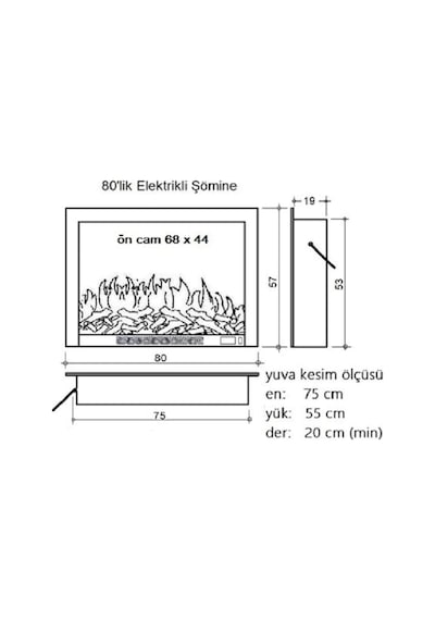 Alaz Efekt Elektrikli Şömine Haznesi Ses Efektli 80 cm 1800 W