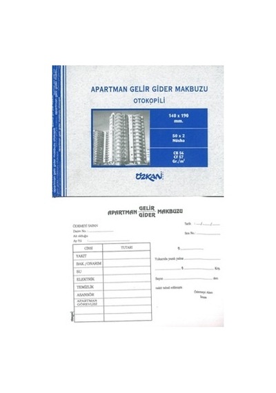 Özkan Apartman Gelir-Gider Makbuzu Otokopili 50X2 Nüsha 12 li