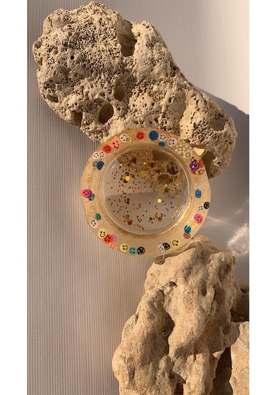 Şeffaf Renk Gülen Yüz Emoji Gold Glitter Süsleme Yuvarlak Küllük