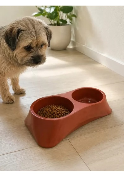 Hubrendy Sh İkili Model Beton Kedi Köpek Mama Ve Su Kabı 24cm 12cm 5cm - Kiremit