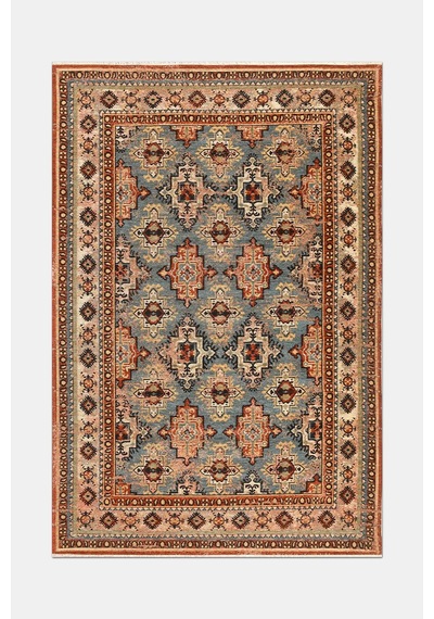 Narhan Mavi Kiremit Oturma Odası Salon Robot Süpürge Uyumlu Kolay Temizlenebilir Nostaljik Pamuk Akrilik Kilim Hali Mavi - Kiremit