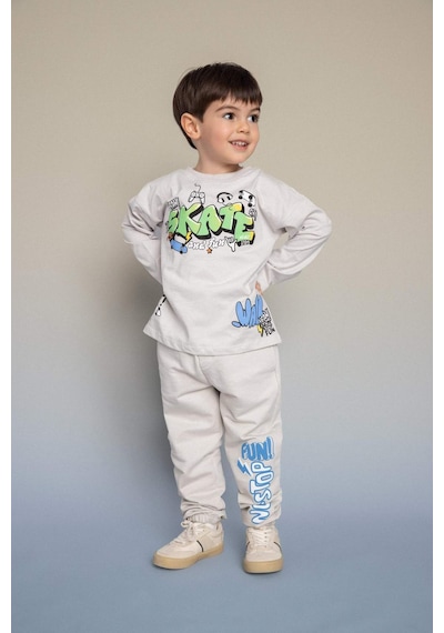 Defacto Regular Fıt Bisiklet Yaka Kaykay Baskılı Uzun Kollu Tişört Erkek Bebek G9941a526spgr503 Gri-gr503