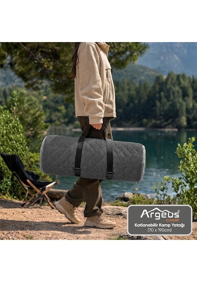 Katlanır Kamp Yatağı - Yer Yatağı - Taşınabilir - Argeus - Antrasit - 70x190cm Çok Renkli