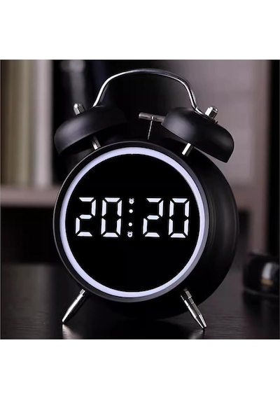 Valkyrie Led Ekranlı Analog Alarmlı Masa Saati Çalar Saat Pil Dereceli Çift Alarmlı Dijital Saat Siyah