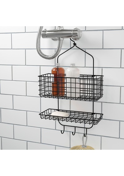 2 Katlı Banyo Duş Sepeti, Meridyendukkan Siyah Renk 31x56 Cm Metal Duş Rafı Çok Renkli