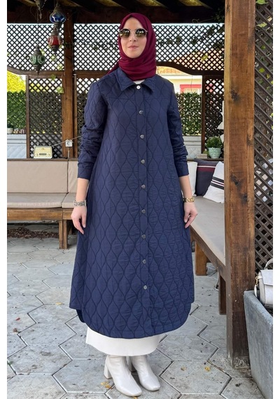 Rabia Şamlı Elmas Kapitone Kap Lacivert Normal