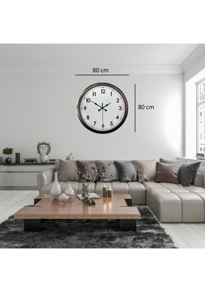 Siyah Klasik Büyük Boy 80 Cm Metal Duvar Saati