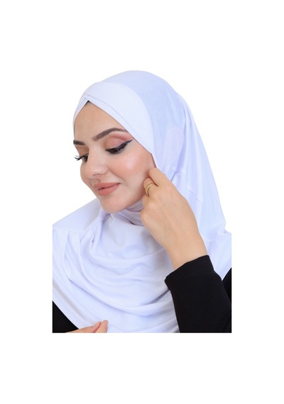 Modish Group Kadın Tek Parça Hazır Türban Çapraz Kendinden Boneli Viskon Başörtüsü Beyaz