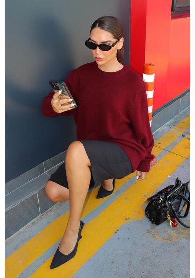 Madmext Bordo Bisiklet Yaka Kadın Triko Kazak Mg2494 Bordo