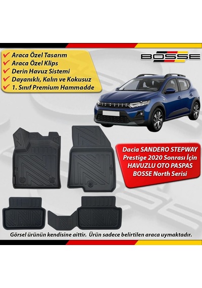 Dacia Sandero Stepway Prestige Paspas Araca Özel 2020 Ve Sonrası Derin Havuzlu Paspas Serisi