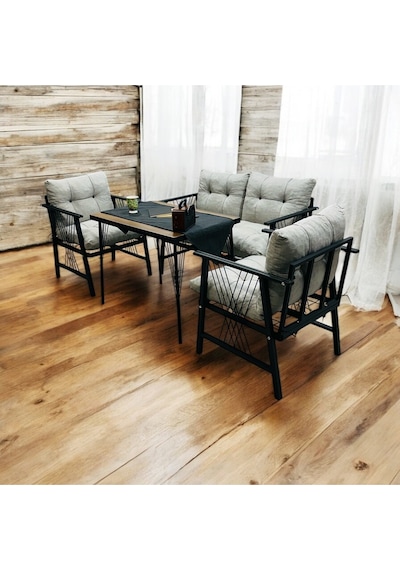 Lüx Bahçe Balkon Mobilyası , Koltuk Takımı , Cafe 2-1-1 Masalı Takım Gri
