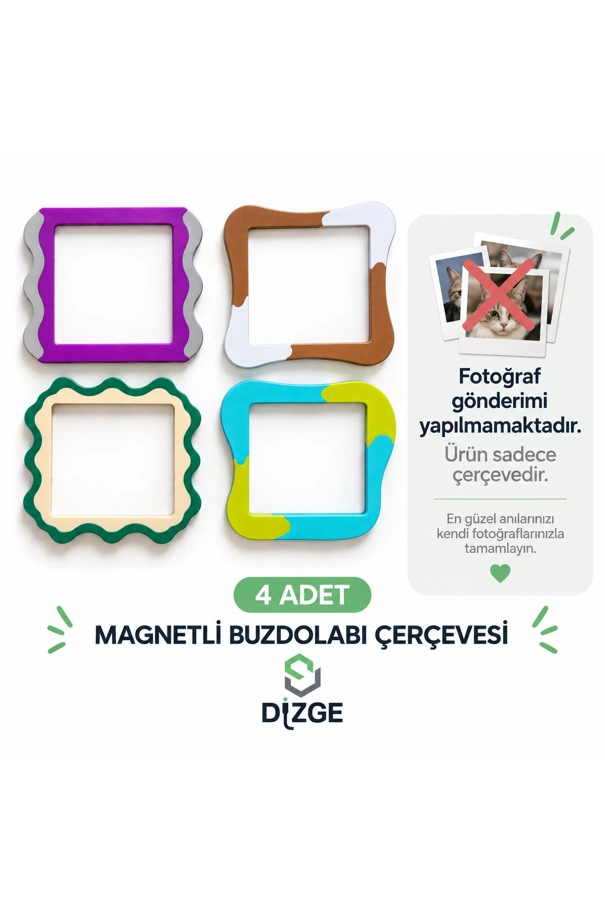 4 Lü Magnetli Buzdolabı Fotoğraf Çerçevesi Seti Renkli Dekoratif Magnet
