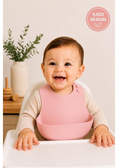 Bpa İçermeyen%100 Silikon Bebek Mama Önlüğü Kaydırmaz Cepli Bebek Önlüğü Pembe Çok Renkli