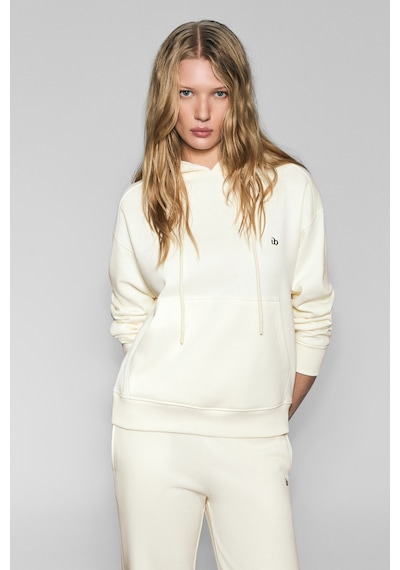 Urban Beat Jıngso Kadın Polarlı Yumuşak Kapüşonlu Kanguru Cepli Baskı Detaylı Ekru Sweatshirt Ekru