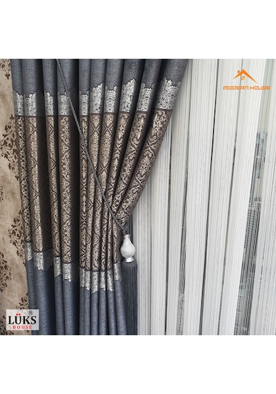 Lüks Kırçıllı Mavi Fon Pano Perde Sık Pile Tek Kanat-modern House Mavi