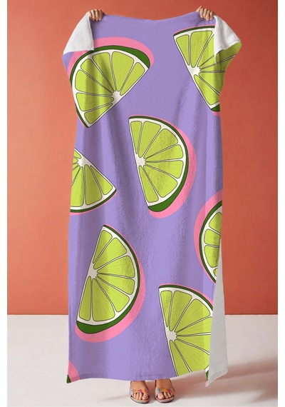 Limon Dilimi Tropikal Mor Plaj Havlusu-modern Yaz Temalı Yeşil Pembe Hızlı Kuruyan Mikrofiber Havlu Puslu Kanyon