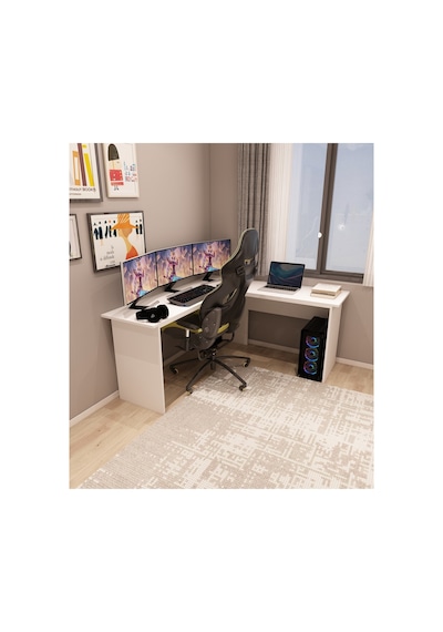Kerva L Çalışma Masası Ofis Masası Oyuncu Masası Köşe Masa Beyaz - Beyaz Beyaz-beyaz