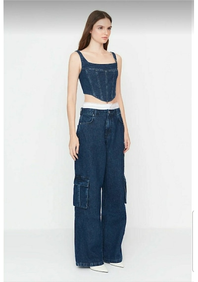 Lavajeans Kadın Koyu Mavi Likralı Kargo Cep Lavajeans Wide Leg Mavi Koyu P1 Koyu Mavi