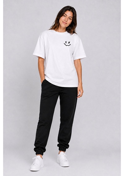 Nevermind Sevgili Kombini Smiley Baskılı Çift Tişört Oversize Unisex %100 P Çok Renkli