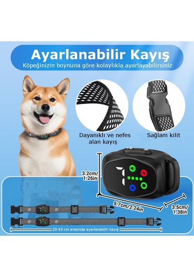 Hopdiye T394 Köpek Havlama Tasması Şarjlı, Suya Dayanıklı, Uyarı Seçimli, Eğitim Tasması, Havlama Önleyici Ta Çok Renkli