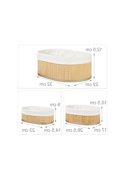 3'lü Bambu Sepet Seti, Çok Amaçlı, Ekmek Ve Banyo Organizeri Aahşap
