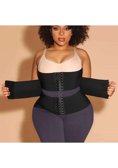Sauna Suit Agraflı Latex Göbek Bel Korse  Kum Saati Ve Toparlayıcı Korse Siyah