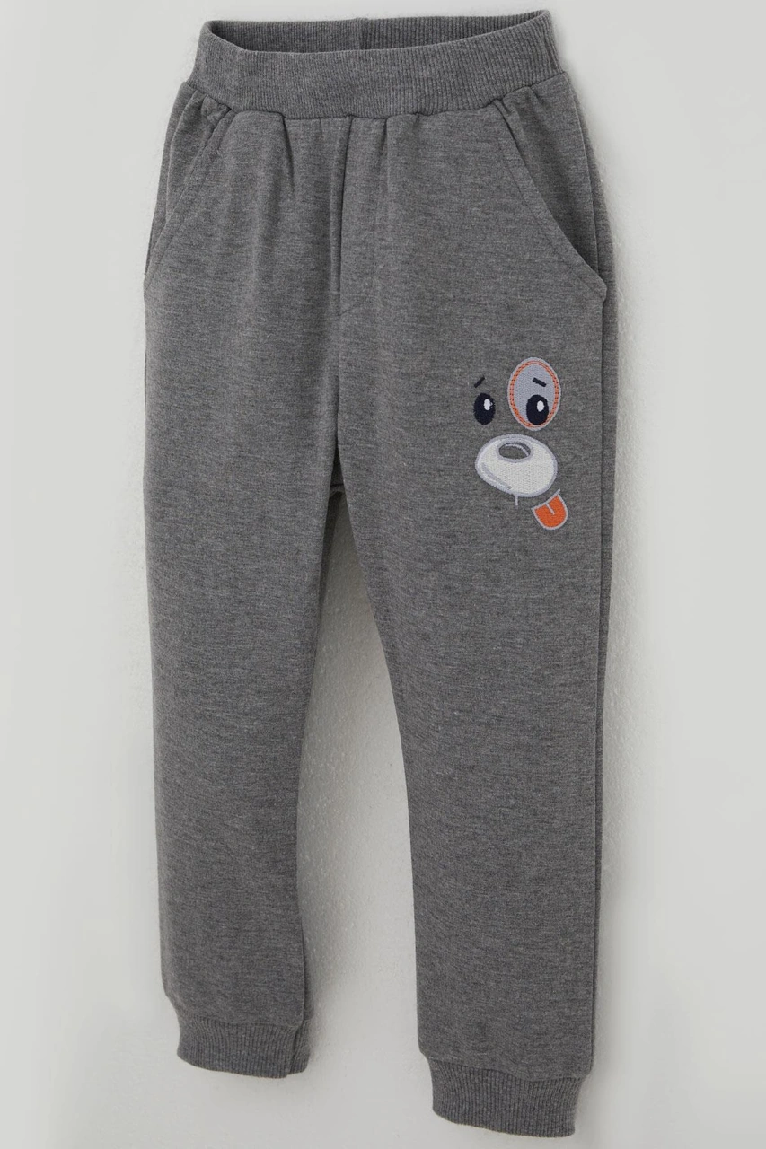 Breeze Erkek Bebek Eşofman Takımı Kulaklıklı Köpekçik Nakışlı 9 Ay-3 Yaş, Beyaz Beyaz