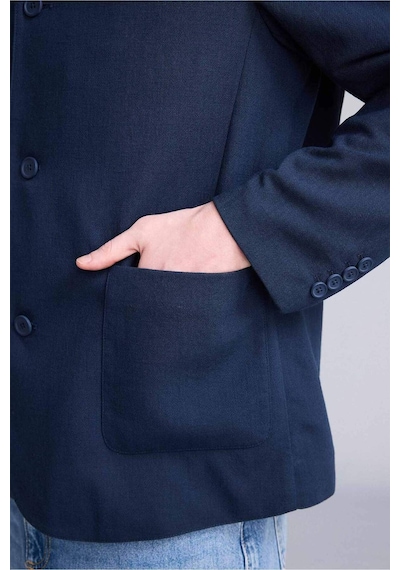 Defacto Regular Fıt Polo Yaka Yarım Astar Blazer Ceket G7591ax26smnv146 Lacivert-nv146