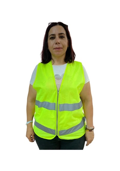 Fermuarlı Sarı İkaz Yeleği Xl Beden 59 Cm Açık Gri - Füme