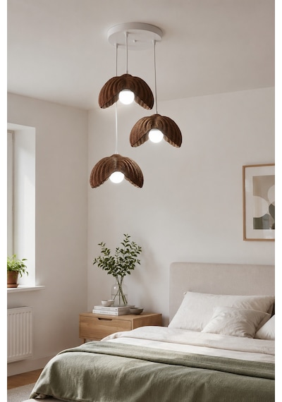 Lotus Çiçek Tasarım Üçlü Sarkıt Avize - Modern Tasarım Gece Lambası İç Dış Ortama Uygun - 25 Cm - Kahverengi