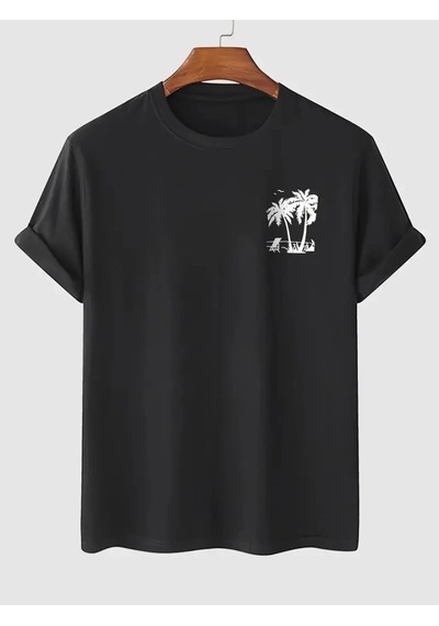 Modi Baskılı Oversize Bisiklet Yaka T-shirt - Siyah - Mymg158846