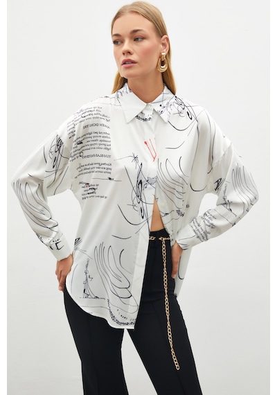 Sateen Desenli Salaş Gömlek - Siyah-134875 Siyah