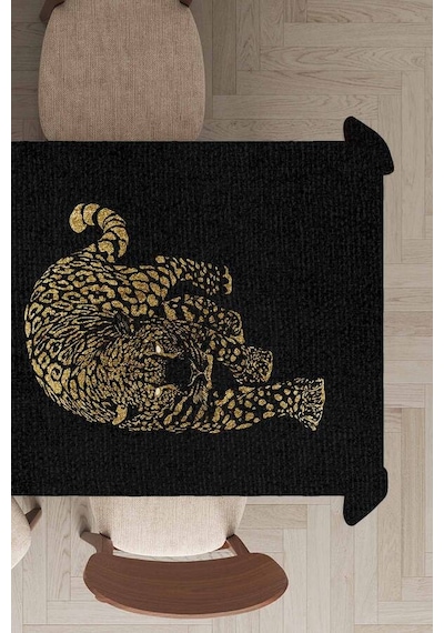 Gold Leopar Desenli Dokuma Leke Tutmaz Masa Örtüsü Mso355n11 Altın