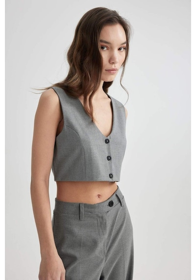 Defacto Crop Blazer Yelek C2574AX24SPGR28 Gri